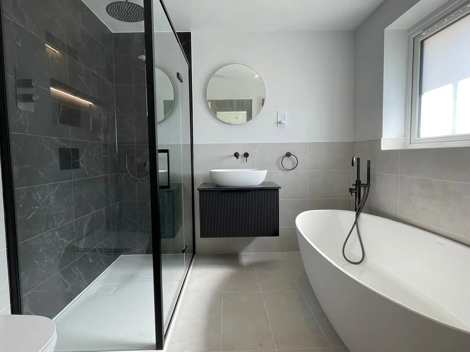 Bathrooms walk in shower freestanding bath egham by Trade Square