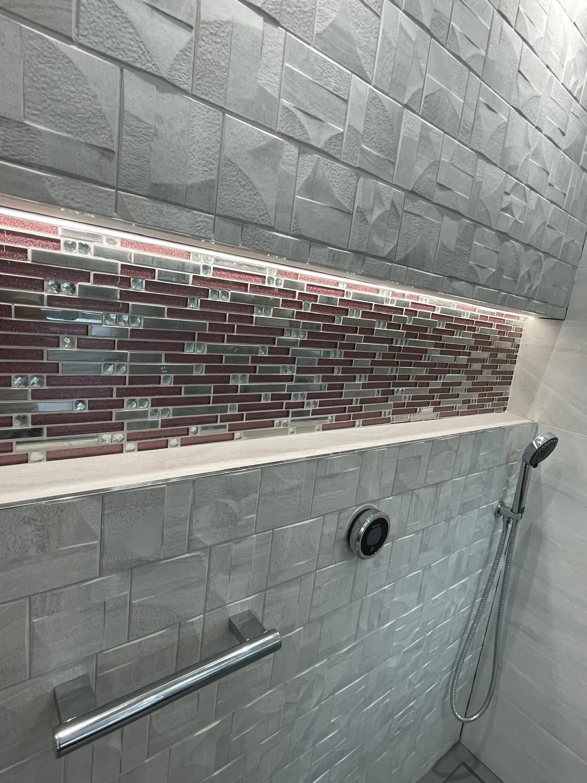 Bathroom tiling egham mosaic shower niche detail by Trade Square